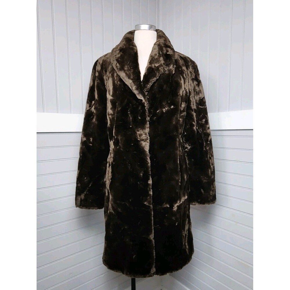 East 5th Plush Faux Fur Coat Womens S Chocolate Brown Classic MobWife GothGlam